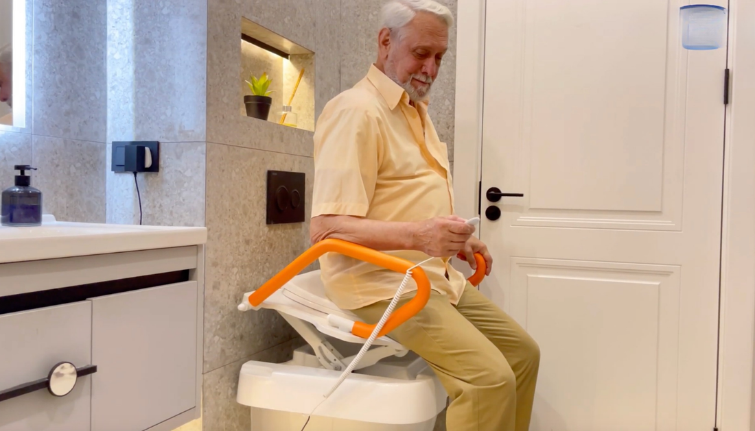 How do electric toilet seat lifts help seniors with severe knee arthritis use the restroom alone?